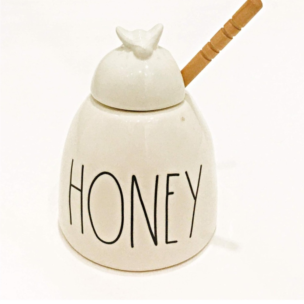 Rae Dunn by Magenta Ceramic Honey Pot with Dipper and Bumble Bee Lid